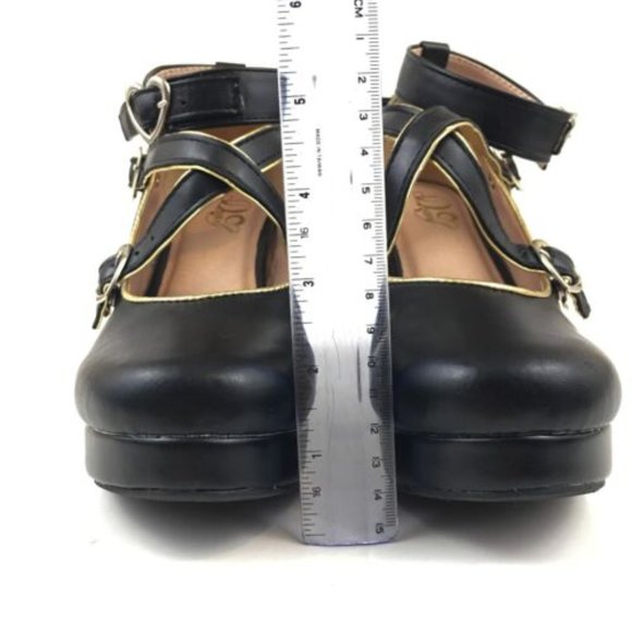 Black Lolita Liz Lisa Deary Unique Table Leg Heels Criss Cross Buckles size 40 - Picture 16 of 16